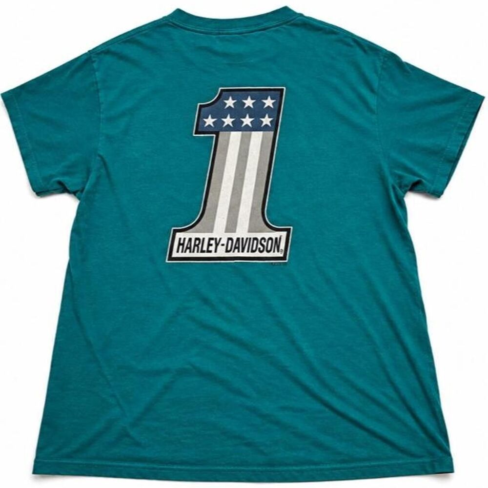 Harley-davidson Men's Blue and Green T-shirt